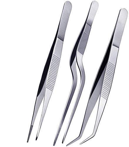 Rudra Exports Kitchen Cooking Culinary Tweezers, Stainless Steel Precision Tongs Medical Beauty Utensils (6.3 Inches -3 Pieces Set)