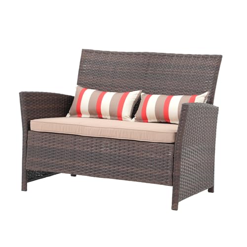 SUNSITT Outdoor Wicker Loveseat with Cushions, 2 Seats Patio PE