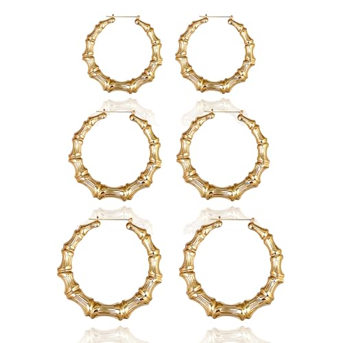 Bamboo Earrings 90s Outfits for Women Large Gold Bamboo Hoop Earrings 80s 90s Earring Jewelry Hip Hop Party Costum Accessories Gifts