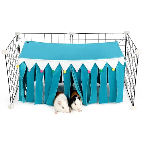 ONEJU Guinea Pig Hideout - Guinea Pig Corner Hideout, Four-Sided Fringes, Rectangular Top and Washable Hides, Suitable Hides for Small Pets, No Metal Fences, Blue
