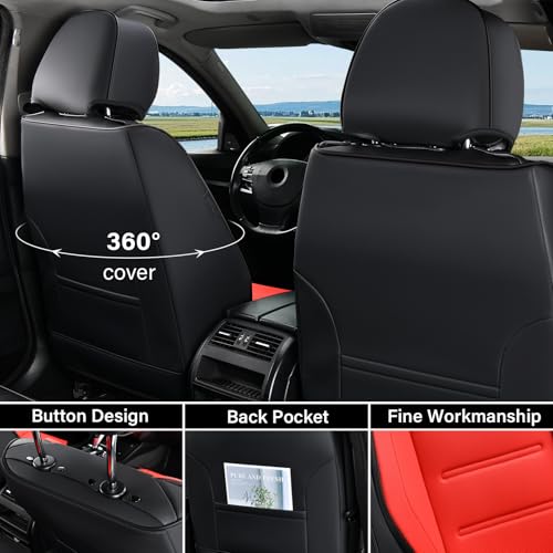 Image of Coverado Car Seat Covers Full Set, Seat Covers for Cars, Front Seat Covers and Back Seat Cover Waterproof Leather Automotive Seat Cover, Universal Car Interior Protectors Cushion for Most Cars