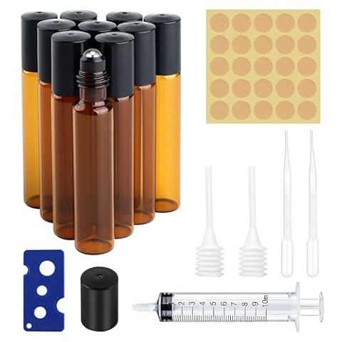 HJJMN 12 sztuk brązowych szklanych butelek, 10 ml szklana butelka w rolce ze stali nierdzewnej, napełniane butelki rolkowe olejki eteryczne do masażu aromaterapii perfum