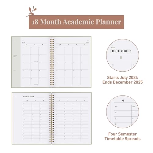 Riley's Planner 2024-2025 Academic Year, 18-Month Serif Weekly Planner - Classic Weekly & Monthly Agenda Planner, Durable Cover, Notes Pages, Twin-Wire Binding (8 x 6 inch, Green)