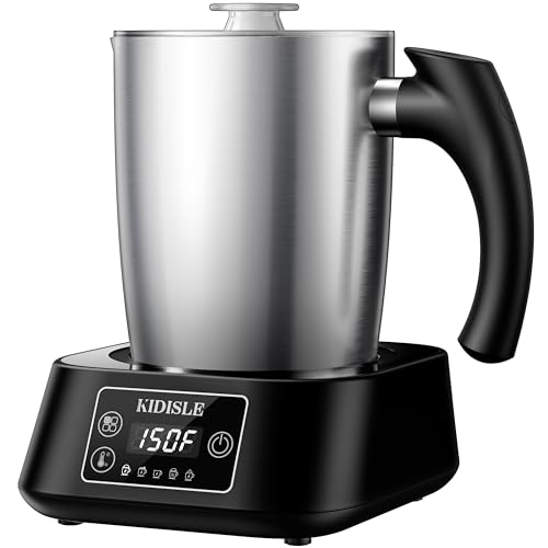 KIDISLE 5-in-1 Milk Frother and Steamer 17oz Detachable Stainless Steel Jug 4 Adjustable Temperatures 130F-160F Hot & Cold Foam Maker Hot Chocolate Maker Dishwasher Safe