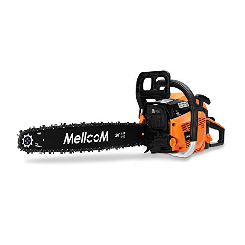 MELLCOM 62CC 2-Cycle Gas Powered Chainsaw, 20-Inch 2 Stroke Handed Petrol Chain Saw for Farm, Garden and Ranch,Cutting Trees, Wood