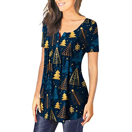 Womens Christams Tops Short Sleeve T Shirts Cute Flowy Henley Tshirt Casual Dressy Blouses Xmas Tunic Top For Leggings #TOP3