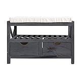 Cómodo banco de madera de paulownia con una almohada suave, ideal para su entrada, para colocar zapatos y objetos en los dos cajones debajo, o adaptarse a su cuarto de baño; Su color de la vendimia dara 'a tu hogar un toque muy original. Las imperfecciones de la pintura son una característica del objeto.