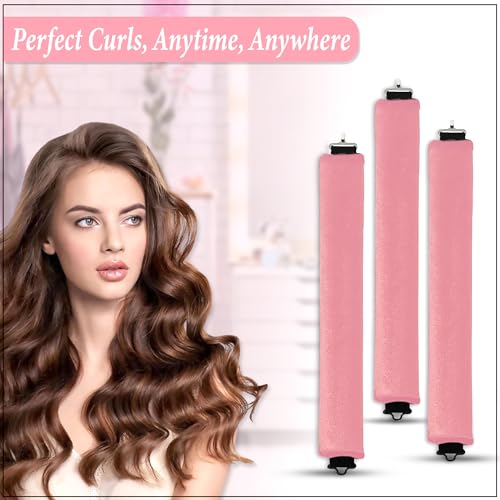 Image of GLUN Non-Damaging Hair Curling Strips, 3 Counts Piink Colour, Hair Curler with Hook, for All Hair Types, Overnight Curler for Beautiful Natural Wave Texture