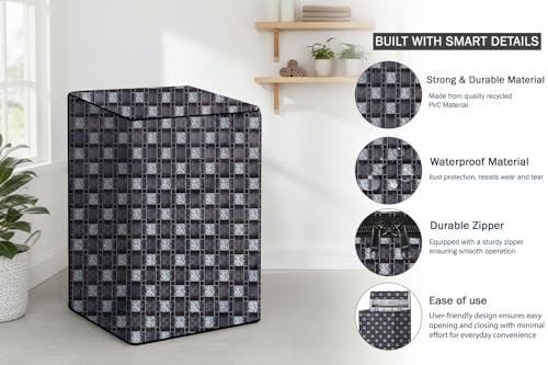 Image of Stylista PVC Washing Machine Cover Compatible for Whirlpool 7.5 KG Fully-Automatic Top Load 360 Degree Bloomwash Pro 7.5, Basketweave Pattern Grey