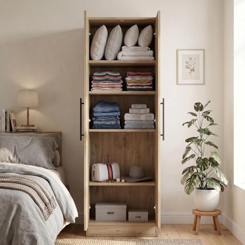 Image of FFO 2 Door Wardrobe | Multi-Purpose Wardrobe Organizer with Shelves | Engineered Wood Cupboard for Living Room, Bedroom & Office | Modern Sideboard Storage Unit Milok DIY.