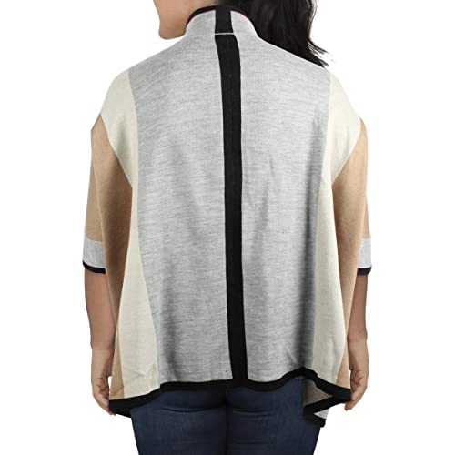 Image of Anne Klein Womens Colorblock Zip Front Poncho Sweater Gray L