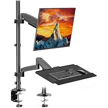 PUTORSEN Sit Stand Monitor Desk Mount for 17-32 inch Screens, Height Adjustable Full-Motion Articulating Arm with Keyboard Tray,19.8 lbs Monitor & 2.2lbs Tray Capacity, C-Clamp & Grommet Mount,Black