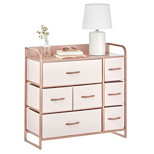 Mdesign 30.9" High Steel Frame/Wood Top Storage Dresser Furniture Unit With 7 Removable Fabric Drawers - Large Bureau Organizer For Bedroom, Living Room, Closet - Pink/Rose Gold #TOP6