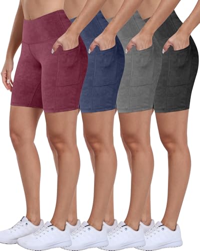 ATHVOTAR Biker Shorts Women with Pockets - 3"/5"/8" High Waisted Workout Spandex Tummy Control Gym Running Yoga Shorts