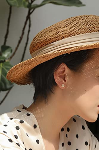 S.Leaf Shell Earrings Mother of Pearl Earrings Silver Stud Earrings for Women Hypoallergenic Earrings Round Disc Stud Earrings for Women2