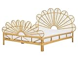 lit acajou bateau  Lit Double en Rotin Clair 160 x 200 cm Tête de Lit Tressée en Acajou Florentine