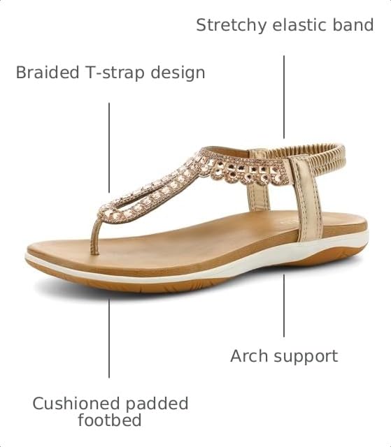 Image of UBFEN Womens Flat Sandals Dress Braided T-Strap Thong Sandals with Arch Support Comfortable for Walking