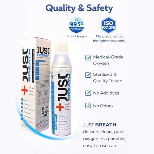 Image of Just Breath Liquid Oxygen Drops /Portable Oxygen Can /Respiratory Support for Health, Recovery, Sports, Outdoor Performance & Altitude /Fresh Pure Natural Canned Oxygen (Pack Of 10)
