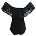 Hallegave Women Sexy Ruffle Off-The-Shoulder One-Piece Swimsuit Hollow Out Bikini (Large, Black1)