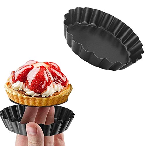 Arozk Lot de 6 moules à quiche de 10,2 cm avec fond amovible, anti-adhésifs, en acier au carbone, pour tarte de fruits, cupcake, muffins, ustensile de cuisson pour la cuisine Cover