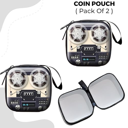 Image of Kraptick Multipurpose Coin Pouch - Compact Zipper Purse for Coins, Cash & Small Essentials Durable & Stylish Fabric Mini Organizer for Daily Use (Projector Design) (Pack of 2)