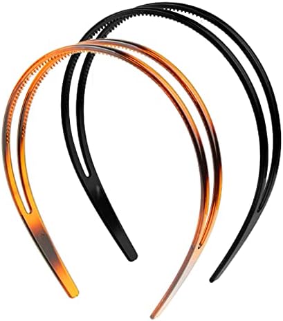 2 Pieces Plastic Headbands for Women Non-Slip Double Row Teeth Comb Headband Non-Slip Hair Hoop Hair Bands with Fine Tooth Simple and Chic Headwear Hair Accessory for Women Girls Decorations (Black, Brown)