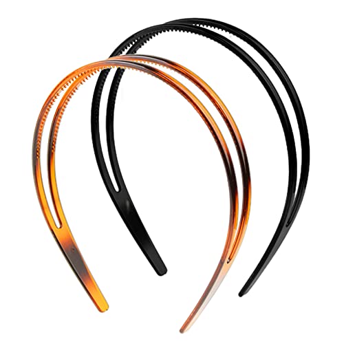 2 Pieces Plastic Headbands For Women Non-Slip Double Row Teeth Comb Headband Non-Slip Hair Hoop Hair Bands With Fine Tooth Simple And Chic Headwear Hair Accessory For Women Girls Decorations (Black, Brown) #TOP2