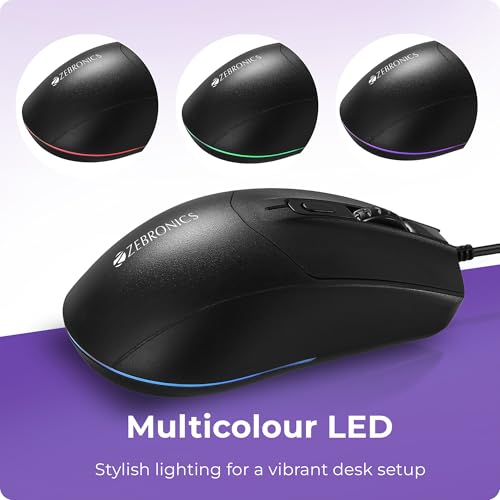 Image of Zebronics Phero Plus Wired Gaming Mouse, Up to 2000 DPI, High Precision Opitcal Sensor, 4 Buttons, 1.3m Long USB Cable, Compatible with PC & Laptop, Multicolor LED, Ergonomic Design