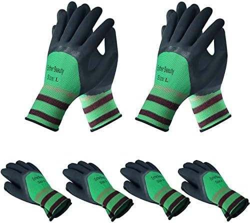 Esther Beauty Gardening Gloves for Women and Ladies, 6 Pairs Breathable Rubber Coated Yard Work Gloves, Men Outdoor Protective Gloves Medium Size Fits Most (6 pairs of green, M)