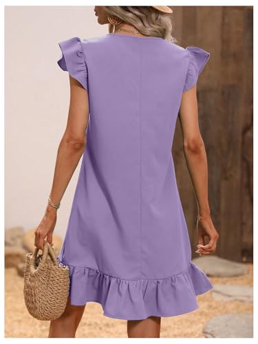 SOLY HUX Summer Dresses for Women V Neck Cap Sleeve Ruffle Hem Smock Short Dress2
