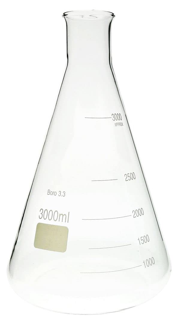 Matraz Erlenmeyer de vidrio de borosilicato premium - Matraz cónico de boca ancha (50 ml-5000 ml) for uso doméstico y de laboratorio(3000ml)