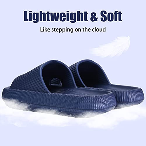 rosyclo Cloud Slippers for Women and Men, Massage Shower Bathroom Non-Slip Pillow Super Soft Comfy Thick Sole Home House Cloud Cushion Slide Sandals for Indoor & Outdoor Platform Shoes, Deep Navy - Thumbnail 4