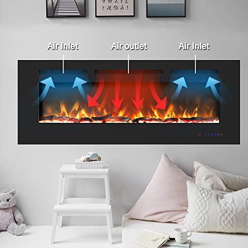 Benrocks 183cm Electric Fireplace Inserts, Recessed and Wall Mounted Fireplace Heater, Linear Fireplace w/Thermostat, Remote & Touch Screen, Multicolor Flame, Timer, Log & Crystal, 750W/1500W