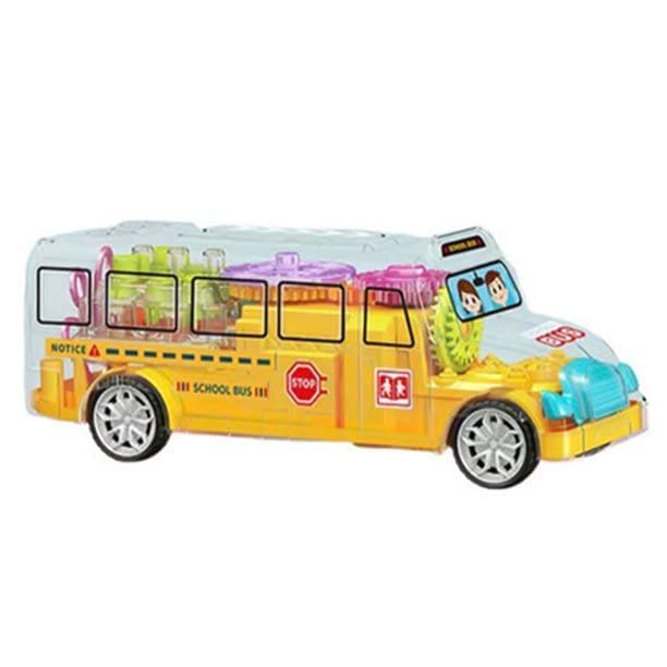 Ascetic School Bus Toy Clear Shell Visible Gear Linkage Electric Toy