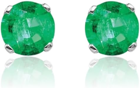 IceCarats 14K Solid White Gold 0.60 carat Green Emerald Medium Stud Earrings 4mm Round Cut, Natural, Prong Set, Butterfly Back For Her