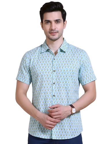 Image of Yash Gallery Men's Cotton Warli Print Shirt Collar Regular Shirt