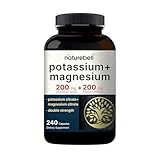 NatureBell Potassium Magnesium - 240 Capsules - 200mg Potassium Citrate & 200mg Magnesium Citrate - High Absorption Electrolyte & Circulation Support* - Muscle & Heart Support*