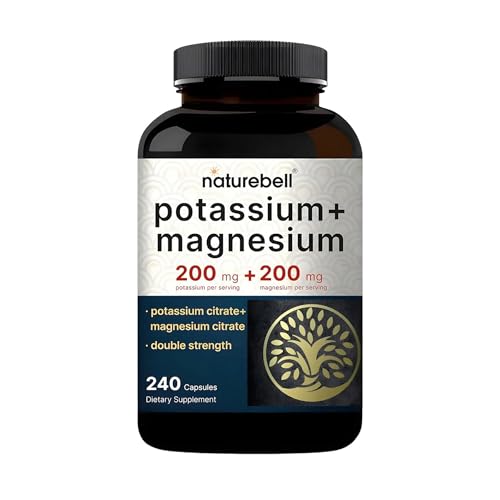 NatureBell Potassium Magnesium - 240 Capsules - 200mg Potassium Citrate & 200mg Magnesium Citrate - High Absorption Electrolyte & Circulation Support* - Muscle & Heart Support*