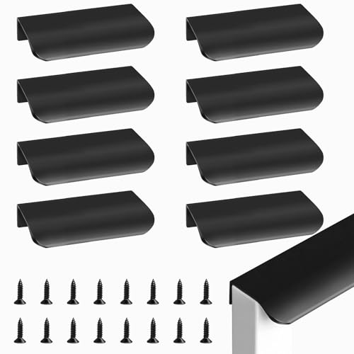 8 stycken svarta dolda skåphandtag, aluminium möbelhandtag, moderna kökshandtag, dörrhandtag, lådhandtag, osynliga för garderob, sovrum, köksskåp (8 stycken – 80 mm)