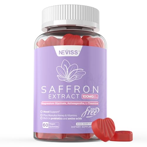 Saffron Supplements Gummies 100mg - 100% Pure Saffron Extract with Magnesium Glycinate, L-Theanine,...
