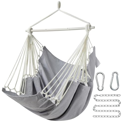 Image of CHULIM Hanging Hammock Chair Swing MAX 500 lbs Outdoor Hanging Chair with Footrest Indoor Swing Chair with Portable Steel Spreader Bar and Hardware Kit for Bedroom Living Room Patio Porch - Grey