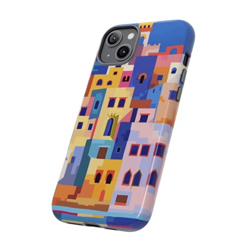 Coque rigide iPhone 14 Plus bleu anti-rayure illustration ville côtière - 2