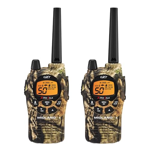 Image of Midland GXT1050VP4 GMRS Two-Way Radio (50-Channel, Long Range, 142 Privacy Codes, SOS, NOAA, Rechargeable Nickle Battery, Mossy Oak Camo, 2-Pack)