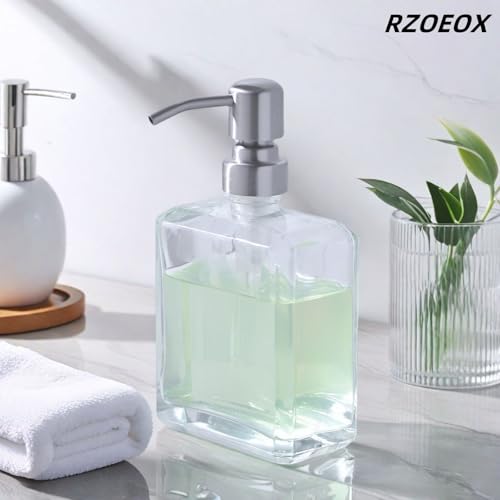 Rzoeox Glass Soap Dispenser with Brushed Nickel Pump, 13.5 OZ Rectangular by Rzoeox - Used condition - Image 8