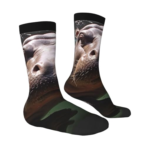 Diving Hippo Crew Socks Women Men Cushioned Athletic Socks Adult Calf Socks Casual Above Ankle Sock