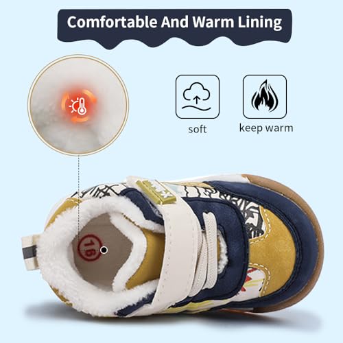 Baby Shoes forToddler Boys Girls Warm Sneakers 1-3Years with Fleece Lining Non-Slip Warmest Winter First Walkers Outdoor Boots3