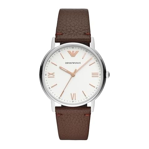 Emporio Armani Men's Three-Hand Silver and Brown Leather Band Watch (Model: AR11173) Cover