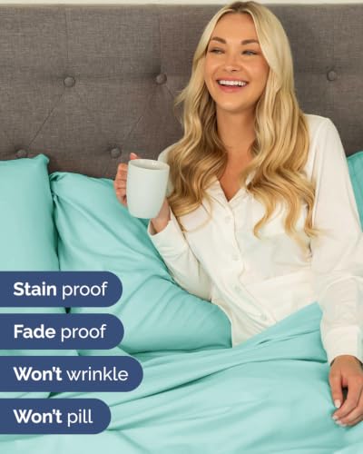 Image of Extra Deep Flex Top Split Head King Sheet Set - 6 Piece Breathable and Cooling Sheets - Hotel Luxury Bedding for Women, Men, Kids & Teens - Easy Secure Fit - Extra Deep Pockets - Spa Blue