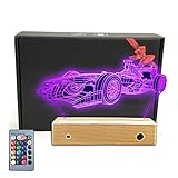 MARZIUS Formula F1 Race Sports Car Roadster 3D Illusion LED Table Lamp Decor Night Light with Wooden