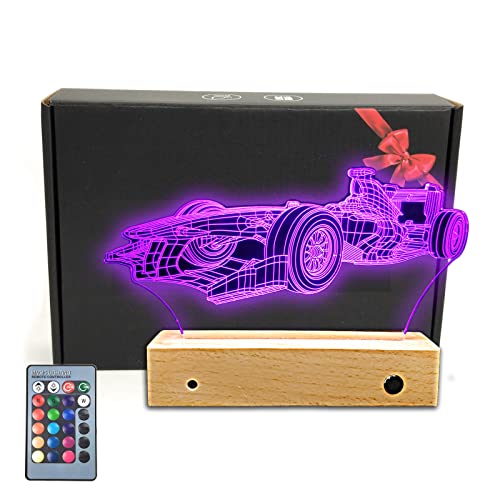 Marzius Formula F1 Race Sports Car Roadster 3D Illusion Led Table Lamp Decor Night Light With Wooden Base,16 Colors Remote Bedroom Decorations Toys Gifts For Fathers,Dad,Mothers,Kids,Boys,Girls,Teens #TOP5